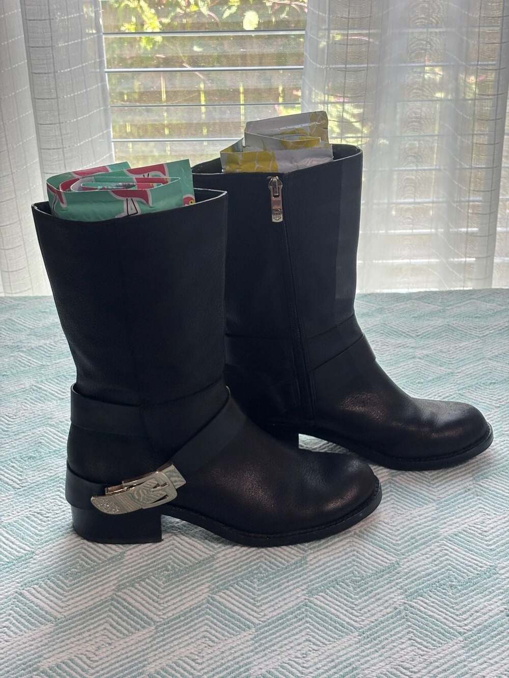 Vince Camuto Vikket Black Leather Moto Boots Size 6.5M